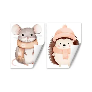 Twee vellen statische raamstickers met schattige ontwerpen van een muis en een egel decor