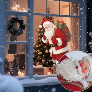 Detail of Christmas Santa static window sticker with double-sided festive pattern