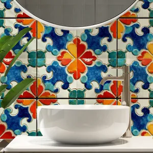 Close-up of retro Moroccan style marble pattern wall stickers in a bathroom setting