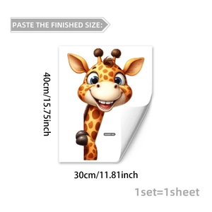 Cartoon giraffe raamsticker, decoratieve statische diersticker, velformaat 30x40cm