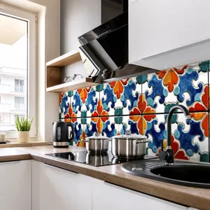 Moroccan style colorful geometric tile stickers for kitchen backsplash decoration