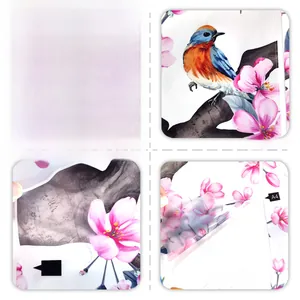 Detailed view of floral wall sticker showing bird on branch with front and back texture