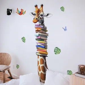 Creative cartoon giraffe wall sticker made of colorful books for home decor