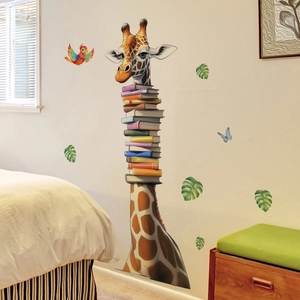 Cartoon giraffe and book wall decals for kids' bedroom and living room wall decoration