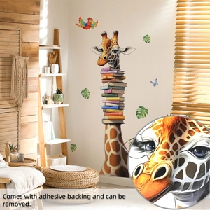 Detail of creative giraffe and books wall sticker with high-quality PVC texture
