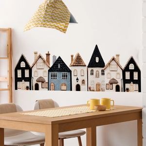Stickers Muraux Maison Bohème PVC Autocollant Décoratif Dessin Animé Bâtiment Décalcomanies Pour Salon Chambre Pépinière