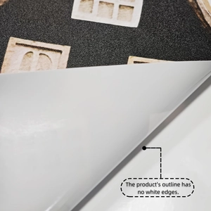 Gros plan du sticker mural montrant une découpe précise sans bordures blanches