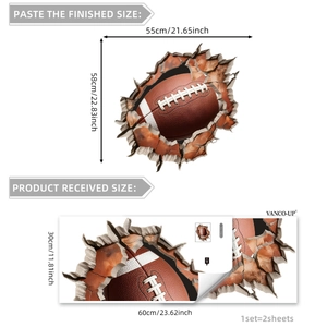 3D football wall sticker breaking through wall effect for home sports decor