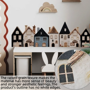 Détail de la texture en relief des stickers muraux maison bohème sans bords blancs