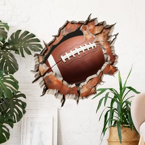 3D American Football Wall Sticker PVC Breaking Wall Effect Self-Adhesive Sports Decor For Living Room Bedroom
