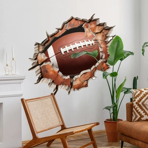 3D football breaking through wall sticker for living room and bedroom wall decoration