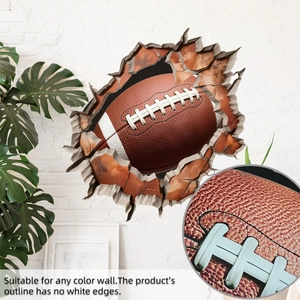 Detail showing the 3D football wall decal texture with macro zoom on high-def printing