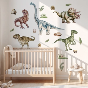 Watercolor Dinosaur Wall Stickers PVC Cartoon Animal Decals Jungle Plants Self-Adhesive Nursery Decor Bedroom Home Art