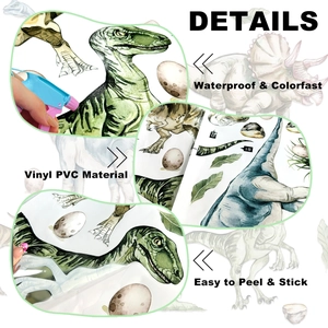 Detail showing waterproof vinyl PVC dinosaur wall stickers with easy peel-and-stick feature