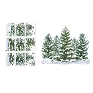 Snowy pine tree static window stickers set of 9 sheets for winter home decoration