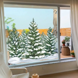 Winter pine trees with snow static window stickers for Christmas home glass decoration
