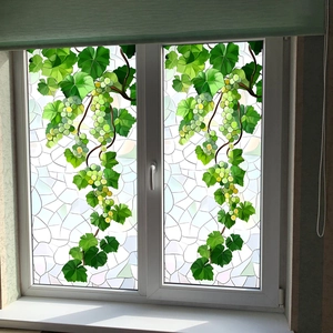 Green vine grape static window film with frosted ice crack texture for privacy decor