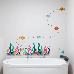 Adesivi murali cartone animato mondo marino pesci e alghe in PVC per decorazione bagno