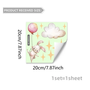 Detail of 20cm cartoon rabbit wall sticker with pink balloon and stars for kids room