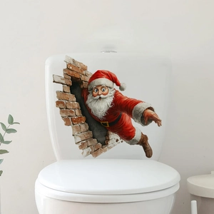 Detailed 3D Christmas Santa Claus wall sticker showing realistic red brick breakthrough effect