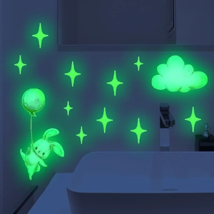 Luminous wall stickers with a glowing bunny, cloud and stars for dark room decor