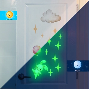 Glow-in-the-dark wall stickers with rabbit and cloud pattern for day and night
