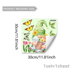 Close-up of 30x30cm garden gnome wall sticker with self-adhesive backing detail