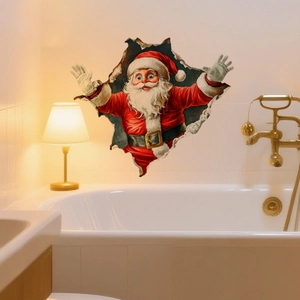 Detailed 3D festive Christmas Santa Claus wall decal with a creative break-through effect