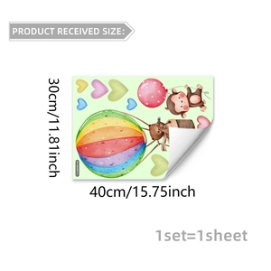 Detailed dimensions of monkey and bear wall stickers with 30x40cm size chart guide