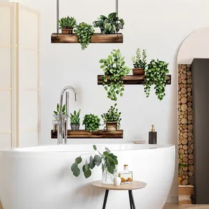 3D Potted Green Plants Shelf Wall Sticker PVC Removable Self Adhesive Decal For Living Room Bedroom Bathroom Home Decor