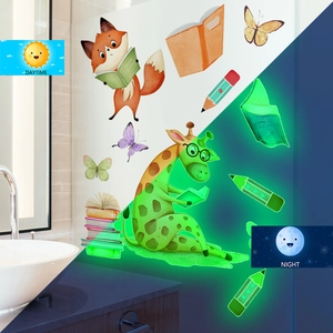 Luminous animal wall stickers showing glowing effects in day and night scenes