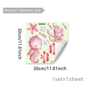 Luminous marine animal wall stickers with pink seahorse and turtle for home decor