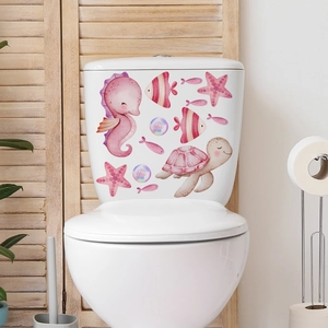 DIY watercolor sea animal wall stickers with sea turtles and seahorses on white ceramic