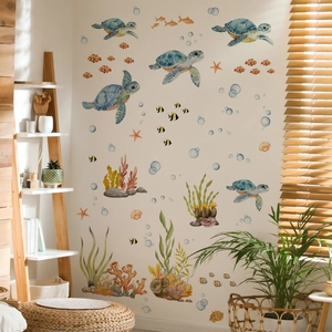 Autocollants Muraux Tortue De Mer Aquarelle Animaux Océan Vie Marine PVC Amovibles Auto-Adhésifs Pour Chambre D'Enfant