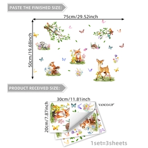 Creative cartoon forest animal static window stickers with fox deer and squirrel design