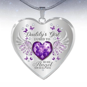 Collana ali d'angelo e cuore con gemma viola e ciondolo inciso Daddy's Girl