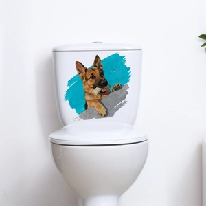 Realistic German Shepherd illustration sticker applied on a white toilet tank decoration