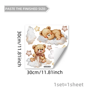 Detailed view of luminous cartoon bear and star wall stickers measuring 30x30cm