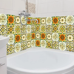 Self-adhesive mandala tile stickers set in vintage green and orange for wall decor