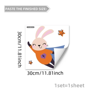 Detailed view of 30x30cm luminous cartoon rabbit superhero wall sticker with star patterns