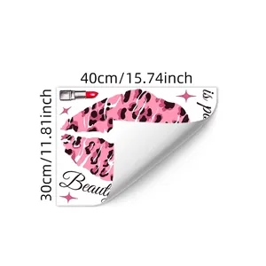 Detail of pink leopard lips wall sticker showing 40x30cm size and adhesive texture