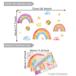 Colorful watercolor rainbow and cloud electrostatic glass window stickers for home decor