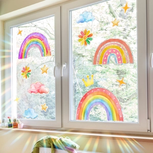 Rainbow Window Clings Static PVC Sticker Sun Catcher Colorful Prism Effect Cartoon Cloud Star Home Glass Decor