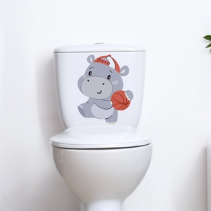 Waterproof self-adhesive toilet sticker featuring a cartoon hippo holding a basketball