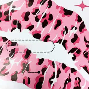 Close-up of pink leopard print lip wall sticker with self-adhesive matte texture