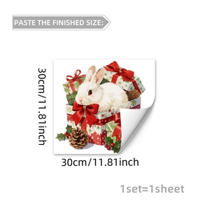 Detail of 30cm Christmas window sticker featuring a cute bunny in a red gift box