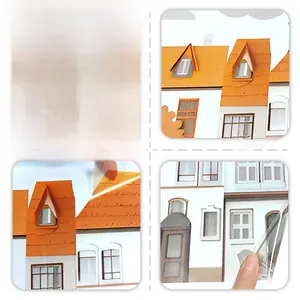 Detail van dubbelzijdige huis muurstickers met oranje daken en makkelijk te pellen PVC