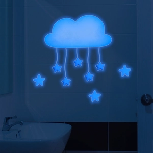 Luminous blue cloud and stars wall stickers for home decoration glowing in the dark