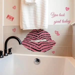 Pink lips and hearts wall stickers with You look great today motivational slogan for decor