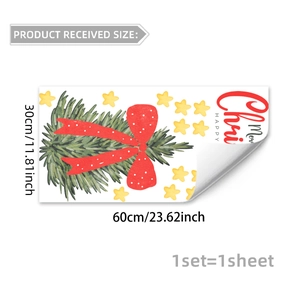 Christmas window sticker with Merry Christmas greeting and red bow design for home decor